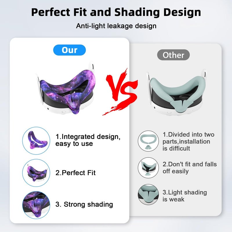 Relohas Deluxe 5 in 1 Silicone Accessories for Meta Quest 3, VR Protective Case Set, Controller Grip Cover, VR Shell Cover, Face Cover, Gifts for Christmas & Halloween (Galaxy Purple) - Image 2
